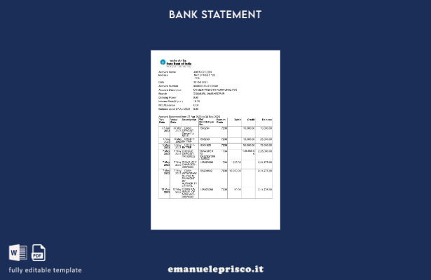 modello di parola di estratto conto bancario stile verificato India State Bank o
